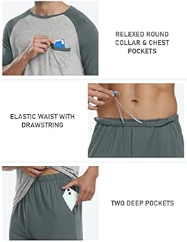 MoFiz Korte pyjama-set voor heren, tweedelig, zacht huispak, ronde hals