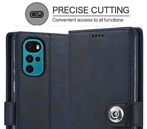 Image of SHINESTAR Ultimate Leather Finish Flip Back Cover for Motorola Moto G22 | Inside TPU & Inbuilt Stand | Wallet Style Back Cover Case for Motorola Moto G22 | Stylish Button Magnetic Closure - Blue