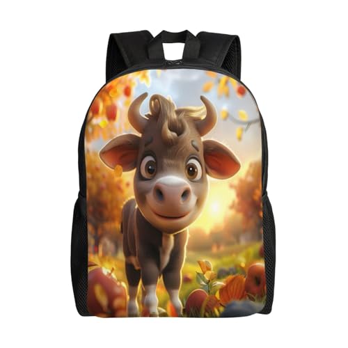 Comfort Fit Unisex Cow Autumn Field Smile Backpack Durable for Daily Commute & Travel Adventures 16 Inch