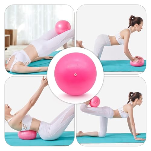 Image of PRANIJ Durable Small Soft Yoga Exercise Balls with Inflatable Straw, Mini Pilates Ball 23 CM /9 Inchs for Core Training Exercise (Pink)