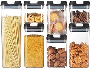 Airtight Food Storage Container SetKitchen & Pantry Containers - Ideal for Flour, Cereal, Spaghetti, Pasta & more - Clear Plastic Canisters with Durable Lids
