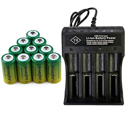 10 PCS 3.7V 1800mAh Li-ion 16340 Battery CR123A Rechargeable Batteries & 1 PCS