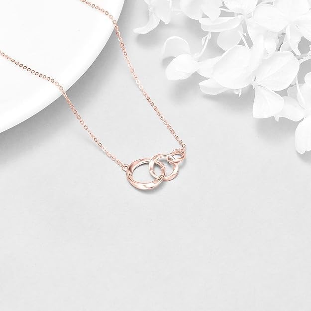 14K Gold Interlocking Circle Necklace for Women, Yellow/White/Rose Gold Three Circle Generation Necklace Three Sister Birthday Christmas Mothers Day Gift for Her Mom Nana Sister, 16+2 Inch - Image 6