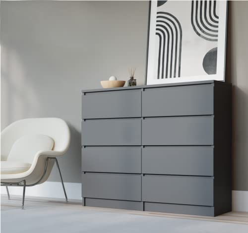 Commode 120 cm avec 8 tiroirs de Style scandinave, Couleur : Anthracite, Dimensions : L : 120 cm x P : 39 cm x H : 102 cm, Armoire Chambre Adulte, Buffet Salon, Commode Chambre, Meuble de Rangement Cover