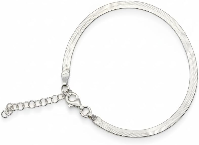 925 Sterling Silver Herringbone Snake Chain Bracelet, 3mm Width, Adjustable 7 to 8 Inches, Polished Finish, Unisex Modern Style