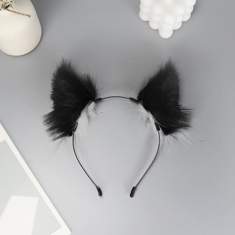 Furry animal ear hair accessories Fox ears animal ear hair hoop cos hair clip hairpin cat ear accessories (black)