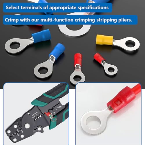Smseace SM-05-2 200Pcs 12-Sizes(M3/M4/M5/M6) Insulated Ring Terminals 22-16/16-14/12-10Awg Electrical Crimp Terminal Connector Assortment Kit thumb #4