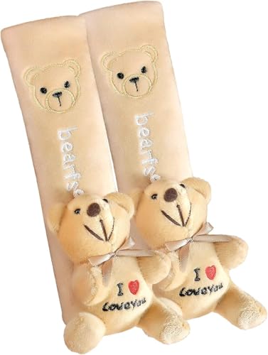 Image of RedOak Car Seat Belt Shoulder Pads Cover- Pack of Two - Cute Teddy Bear