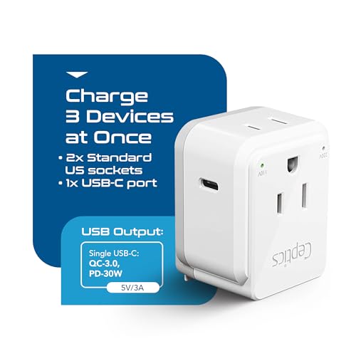 Image of Ceptics World Travel Plug Adapter Set, Safe USB-C 3.0-2 USA Socket,30W PD & QC - Compact & Powerful - Use in Europe Includes Type A, B, C, E /F, G, I SWadAPt Attachments (PAK-30-WS)