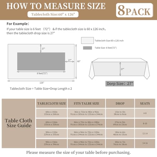 8 Pack Rectangle Tablecloth 60 x 126 inch Black Polyester Table Cloth for 8 Feet Tables,Washable Fabric Stain and Wrinkle Resistant Table Cover Table Clothes for Wedding Parties Banquet Kitchen by FXKS - Image 2