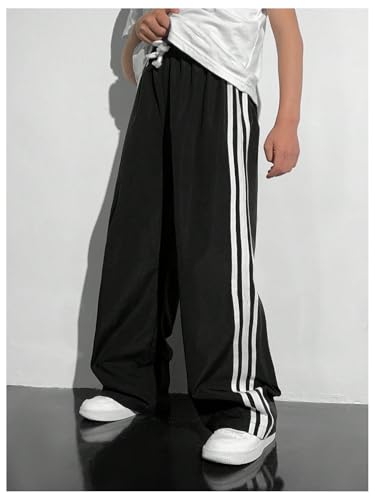 Boy's Wide Leg Pants Stripe Side Elastic Waist Baggy Sweatpants Running Athletic Pants Trousers4
