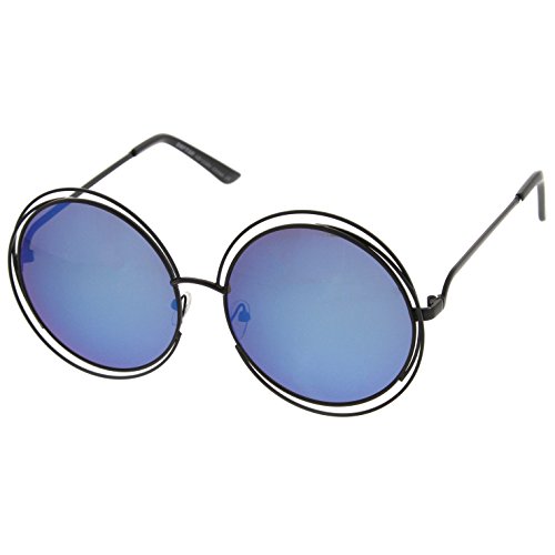 zeroUV Womens Oversized Cut Out Flash Mirror Lens Fashion Round Sunglasses2