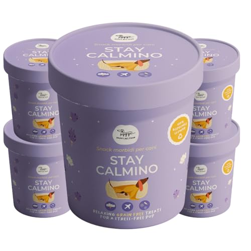 Stay Calmino Biscotti Rilassanti Semi-Umidi per Cani | Snack Naturali Valeriana, Melissa e Lavanda | Biscotti Cane Senza Glutine Ideali per Stress, Viaggi e Temporali | 6x100g Made in Italy Hygge Dog