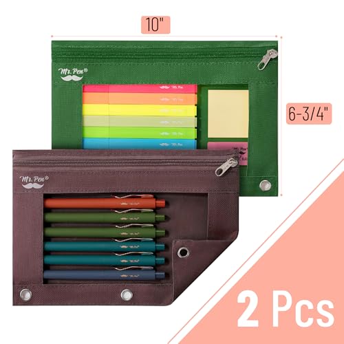 Image of Mr. Pen- Pencil Pouch for 3 Ring Binder, 2 Pack, 10 inchx6.75 inch, Smooth Zipper | Clear Window, Large Capacity Pencil Case with 3 Reinforced Grommets for School, Office, Supplies Storage | Clear Window, Large Capacity Pencil Case with 3 Reinforced Grommets for School, Office, Supplies Storage