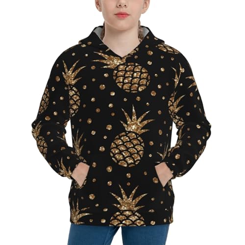 Gold Glitter Pineapples Kids Pullover Hoodies Boys Sweatshirts Girls Athletic Clothes with Pocket
