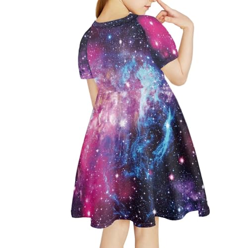 Girls Short Sleeves Dress Flare Swing A-line Skater Dress Summer Sundress for Kids Girls Size 4-14 Years4