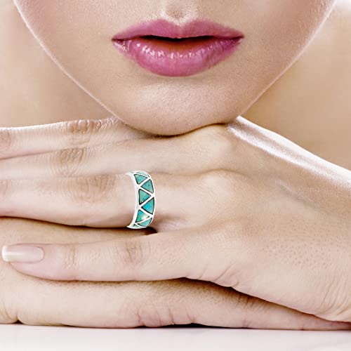 Turquoise Band Ring Sterling Silver 925 Genuine Gemstones Size 6 To 11 (Turquoise, 7) #TOP1