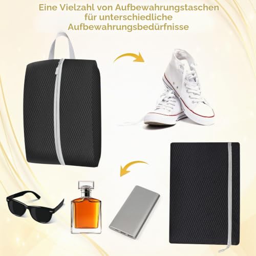 Aevcvok Faltbare Reisetasche, Handgepäck Tasche mit Schuhbeutel und Reißverschlusstasche, Tasche Handgepäck Flugzeug, Leichte Reisetasche für Reisen, Fitness, Camping (Schwarz)