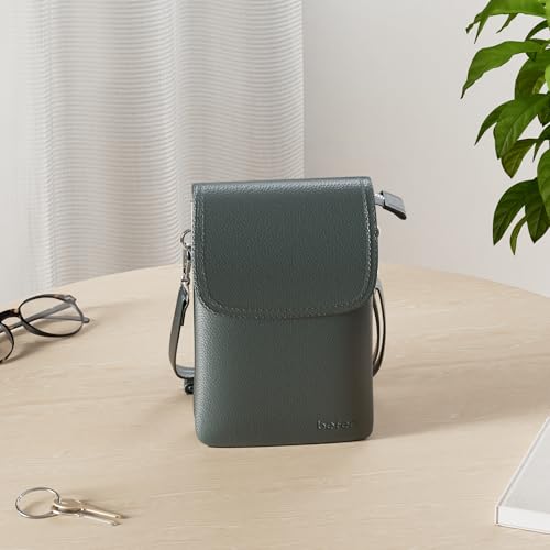 Image of befen Genuine Leather Small Crossbody Bags for Women Cell Phone Bag Cross Body Purses,Silver Zipper