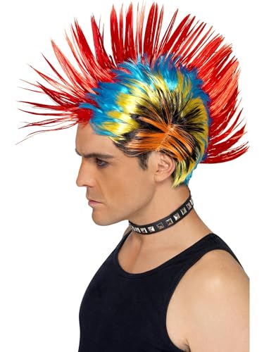Smiffys Perruque punk de rue des années 80, Mohawk, multi couleurs Halloween
