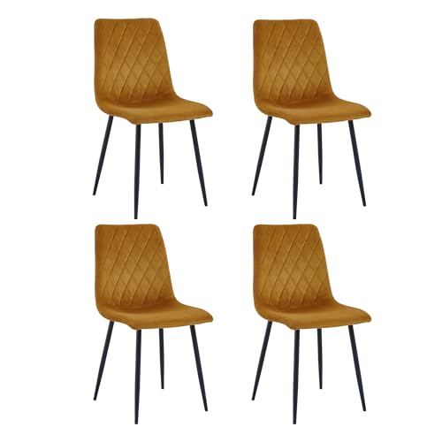 Silla De Comedor Amarillo Ocre Juego De 4 - Terciopelo - Base De Metal - Silla De Salón - Silla De Terciopelo - Silla De Cocina De Acero Inoxidable Silla De Comedor Amarillo Ocre Juego De 4 - Terciopelo - Base De Metal - Silla De Salón - Silla De Terciopelo - Silla De Cocina De Acero Inoxidable