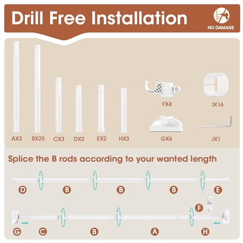 Room Divider No Drilling Curtain Rod Wall Divider for Room Separation, 4-10ft(H) 28-114inch(W) Adjustable, Heavy Duty Partition Space Separator Freestanding Tension Curtain Stand, White