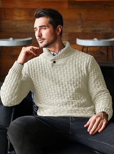 Mens Pullover Shawl Collar Long Sleeve Turtleneck Cable Knit Sweater2