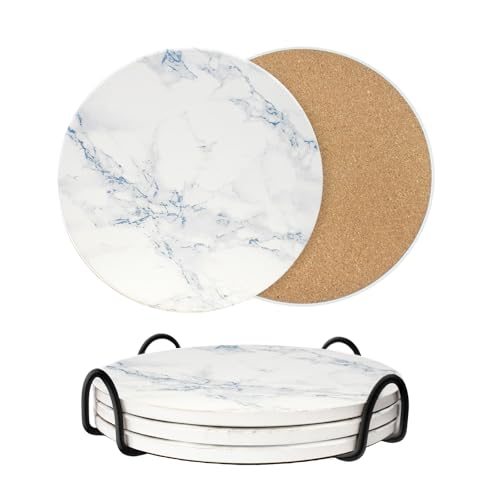 8 Inch Trivets for Hot Dishes, Pots and Pans, Marble Style Ceramic Trivet with Holder, Heat Resistant Hot Plate Mats for Countertops, Table, Home Essentials, Farmhouse Decor, Set of 3