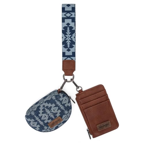 Image of Wrangler Aztec Keychain Wristlet Wallets for Women Western Dual Pouch Wristlet Credit Card Holder Wallet with Zipper Pocket WG2212-W0051JN