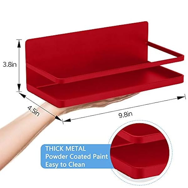 2-pack - Magnetiskt kryddställ, kylorganiseringshylla, sidovägg kylförvaring för kryddor, redskap eller plattor, fungerar som handdukshållare med krokar, organisation för hem och kök (röd)