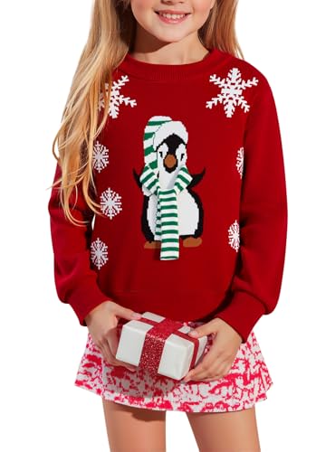 Girls Christmas Sweaters Kids Sweater Holiday Winter Pullover Crew Neck Long Sleeve Knit Top