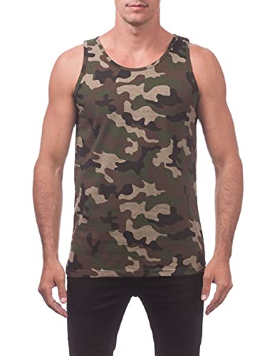 Pro Club Men s Comfort Cotton Tank Top, Green Camo, Medium