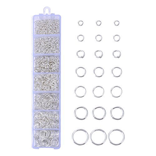HooAMI 1450pcs Silver Open Jump Rings 3mm 4mm 5mm 6mm 7mm 8mm 10mm Box Set for DIY Jewelry Making Findings