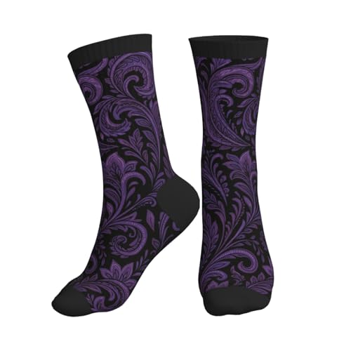 YHTJSZP Purple Paisley Print Slouchy Crew Socks for Men Women Funny Novelty Athletic Long Tube Socks for Soccer Running Hiking Yoga Softball Baseball