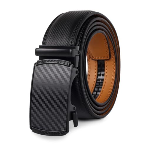 Image of Aurolran Men&Womens Leather Dress Belt Business Automatic Buckle Belt Color-Black Silver Gold