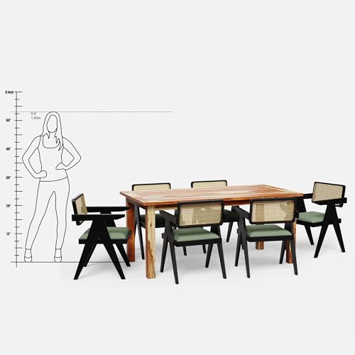 Image of Wooden Dining Table, Natural Oak, Rectangular, Modern Style, 6 Seater, Assembly Required (Honey Dining and Walnut Chair, (6 seter) 1 Table) (150 cm x 100 cm x 76 cm)