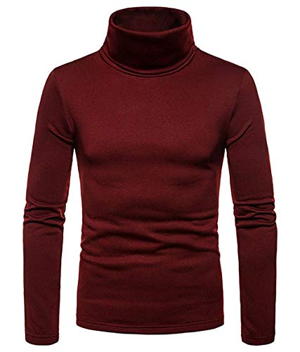 Zukmuk Pullover à Manche Longue Homme sous Pull Chaud Basique Col Roulé T-Shirt Slim Fit Haut Respirant Couleur Unie (Bordeaux, L) Cover
