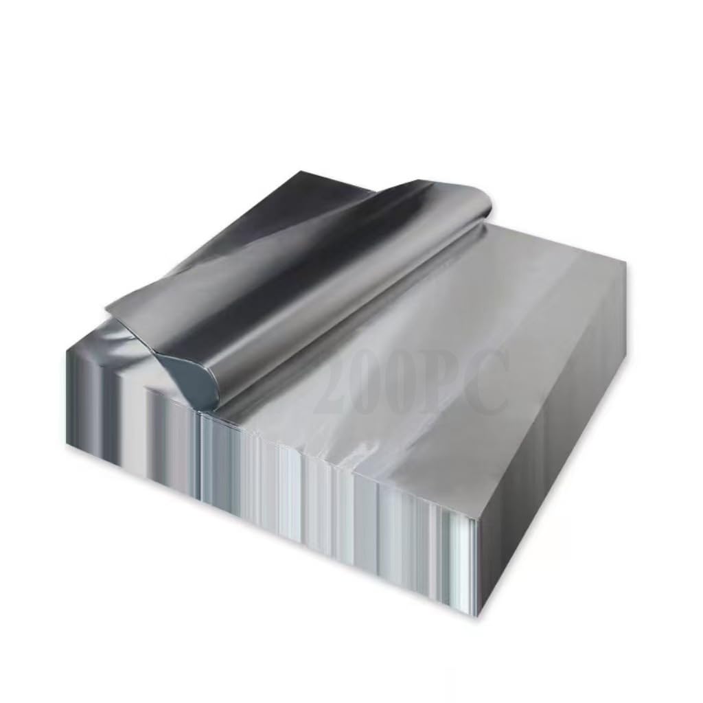 200 Fogli di Alluminio per Alimenti con Isolamento Termico, Caldo e Freddo – Perfetti per Conservazione, Grigliatura, Arrostitura, Cottura al Forno – Uso in Cucina e Ristorazione(Size:33*30cm*15μm)