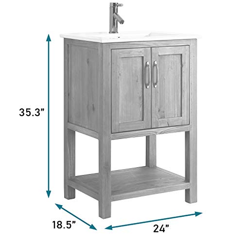 Luca Kitchen & Bath Lc24Trp Wellesley 24" Reclaimed Wood Modern Farmhouse Bathroom Vanity In Walnut With Integrated White Porcelain Top #TOP1