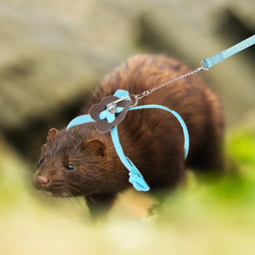 Image of 2 Pack Adjustable Hamster Leash Harness for Harness for Ferret Baby Rabbit Hamster Rat Mouse Leash Lead with Bell (Blue)