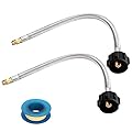 WADEO 15 inch Stainless Braided RV Propane Hose, Propane Hose with 1/4 Inch Inverted Male Flare, 2 Pack, Include Thread Seal Tape