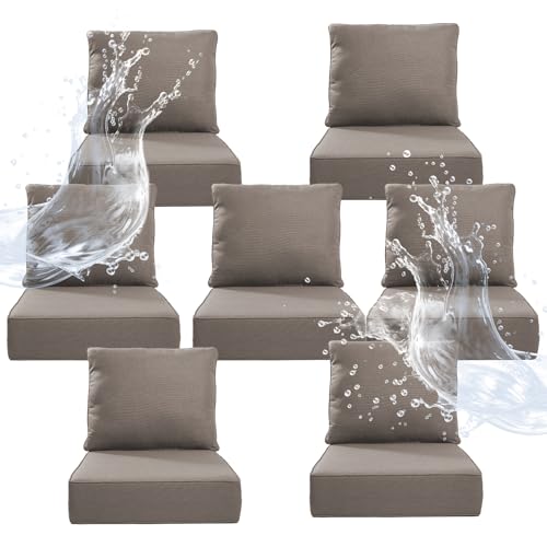 6" Thicker Outdoor Chair Cushion 7 Sets - 24" *24" *6" Waterproof Patio Furniture Cushions with Removable Cover, 28D High Density Sponge Filling Thicken Outdoor Patio Cushions - Grey