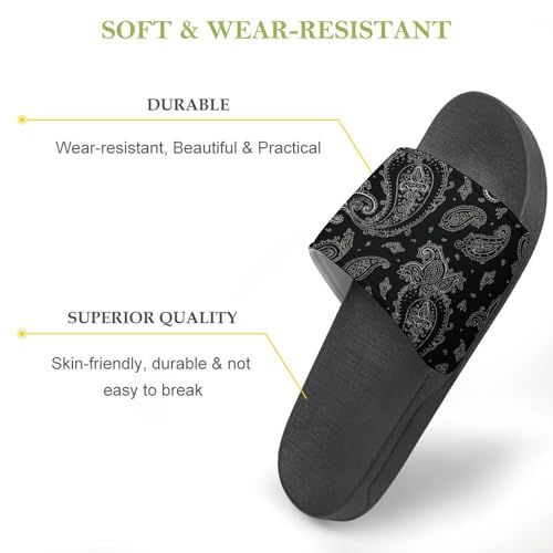Black Paisley Womens Slide Sandals Non Slip Summer House Slippers for Girls Slip-on Flip Flops3