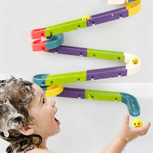 Bath Toys Kids Bath DIY Track Balls Game Duck Slide Bath Toy Wall Track DIY Educational Watermill Bathtub Toys for 3 4 5 6 Year Olds Boys Girls 36Pcs