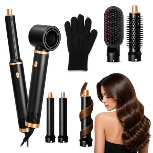 Hairstyler 5-in-1, multi-haarstyler, hetelucht, föhn met krulopzetstuk, krulstyler en stijlborstel, airstyler voor krullen, volume en glad haar