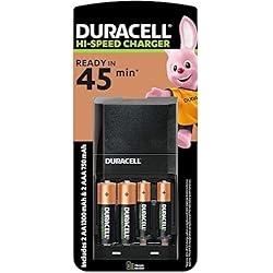 Cargador Pilas Normales Duracell - Cargador de pilas recargables AA y AAA de carga super rápida en 45 minutos, incluye 2 pilas AA + 2 pilas AAA. Modelo CEF 27 de baterías recargables