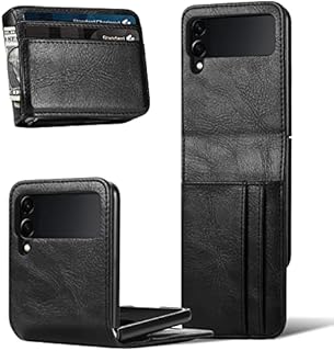 NEWZEROL Leather Case for Samsung Galaxy Z Flip 4 5G, [Full Protection] [One-Piece] [Wallet Case] Leather Fiber Protective Shockproof Phone Case for Galaxy Z Flip 4 - Black