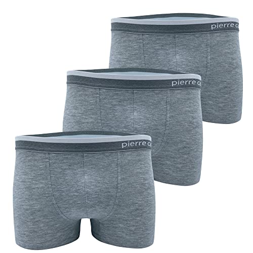 Pierre Cardin Boxer homme couleur unie en coton avec élastique extérieur Lot de 3 culottes sous-vêtements homme, blanc, gris, noir, couleurs assorties, modèle PCU 404, gris, M
