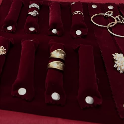 Image of UnionPlus Velvet Jewelry Case Roll Bag for Necklace Bracelet Earrings Rings Multi-compartments, Great Jewelry Organizer for Travel, Burgundy