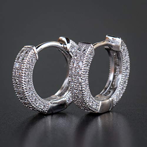 Mens Small White Gold Plated Cz Hoop Earrings #TOP2